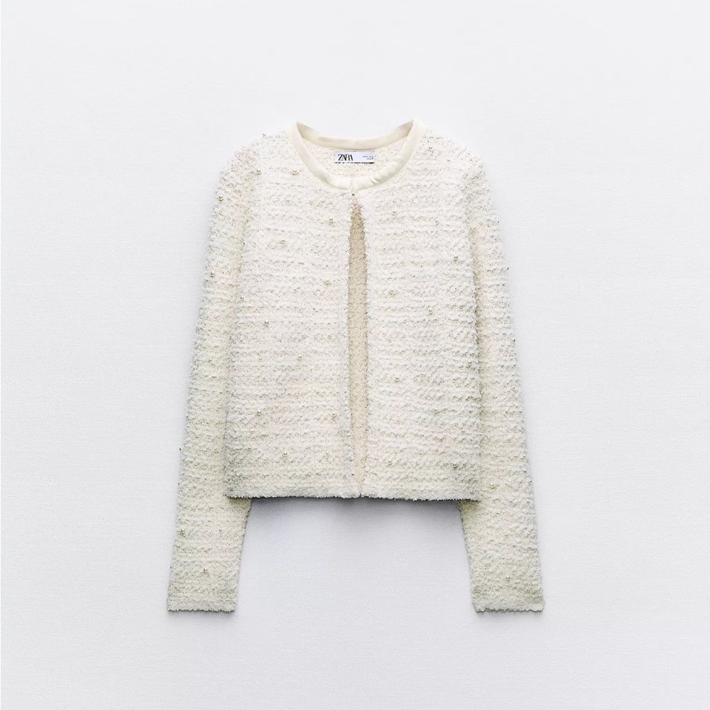 Zara NWT Cream Pearl Knit Cardigan - Women’s